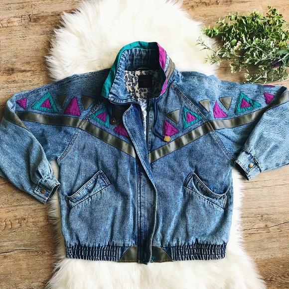 Jackets & Blazers - Vintage 80's Acid Colorful Wash Denim Jean Jacket